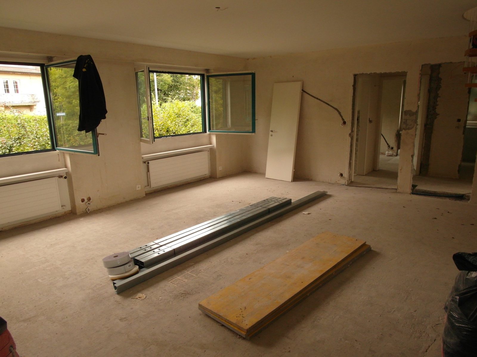 Wohnzimmer während der Bauphase